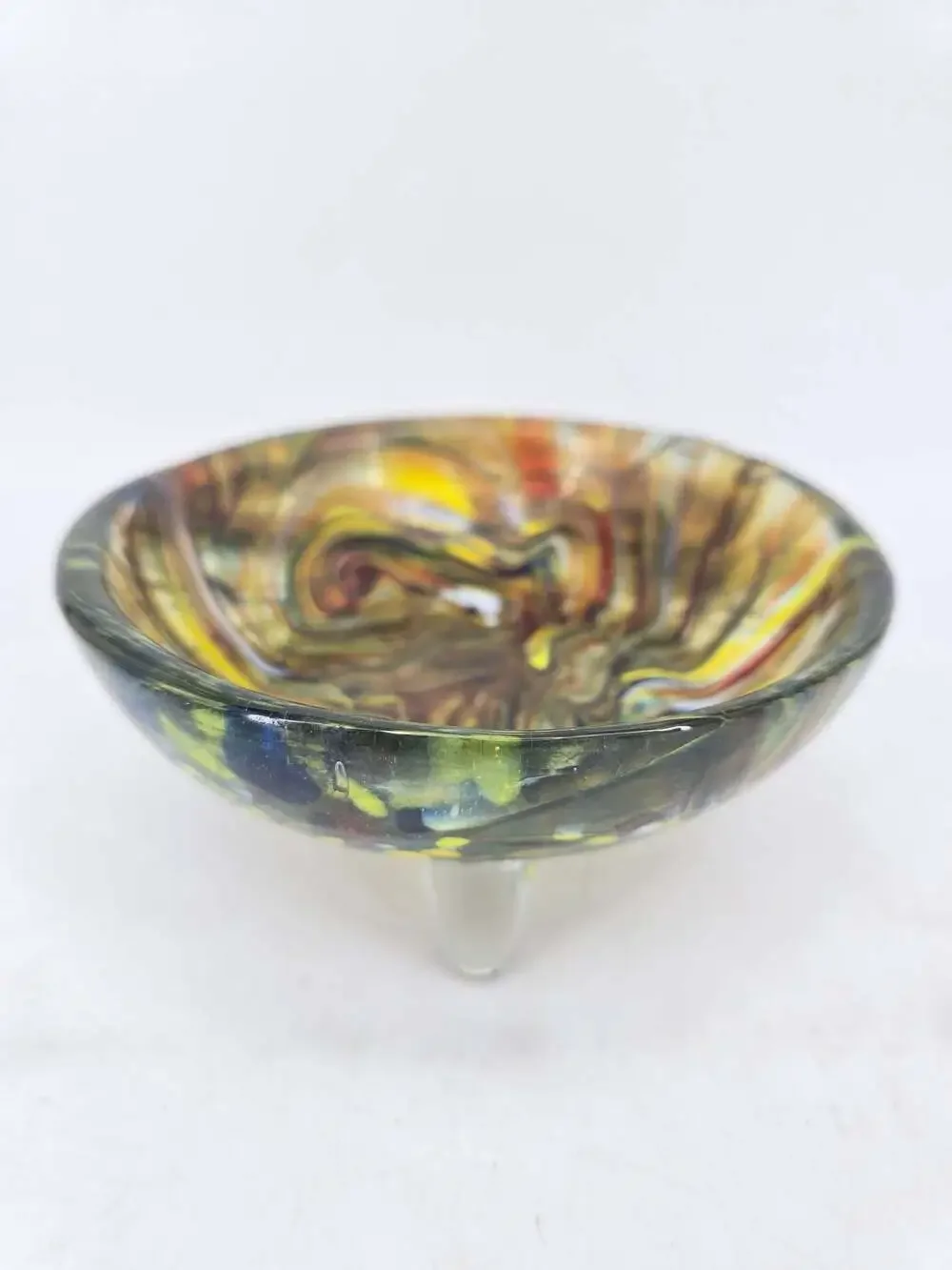 Vintage Hand Blown Confetti Swirl Footed Art Glass Bowl